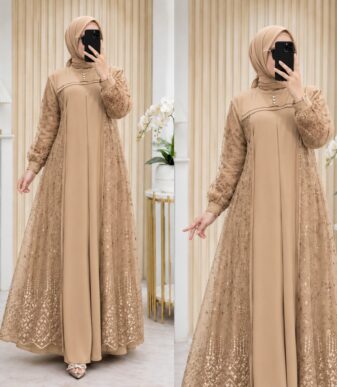 Viorela Dress Maxy Brokat Layering Gamis Viorella Pesta Kondangan Ceruty