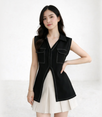 Vallina Outfit - Rara Blouse Atasan Wanita Tanpa Lengan Matt Katun Linen Premium