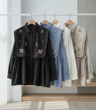 Vallina Outfit - Narika Shirt Atasan Wanita Muslim Artisa Blouse Linen Rami Embodery Top Premium
