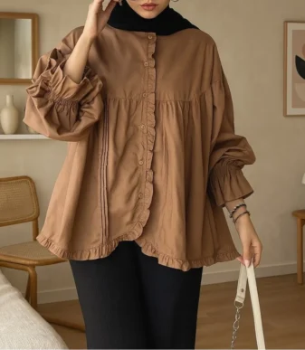 Vallina Outfit - Kalaya Blouse Atasan Wanita Oversize Jumbo Matt Polo Linen Premium Casual Daily