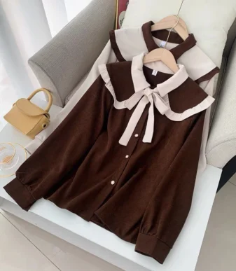Vallina Outfit Ceria Top Blouse Sailor Neck Plained Premium Atasan Remaja Wanita Muslim Korean Style