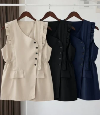 Vallina Outfit Maudy Vest Rompi Wanita Outer Casual Modis Avenna Vest Ruffle Korean Style Premium