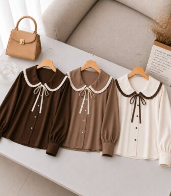 Vallina Outfit Vania Blouse Wanita Korea Kerah Ruffle Pita Manis Lengan Panjang Atasan Casual Premium