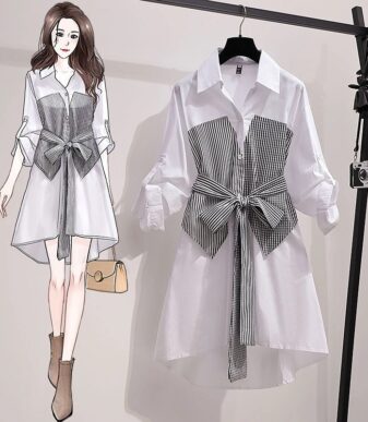 Vallina Outfit - Striped Splice Lace Up Tunik Atasan Baju Muslim Wanita Korean Style