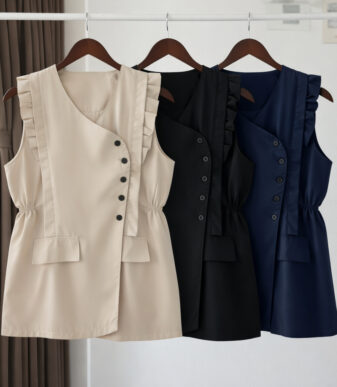 Vallina Outfit Maudy Vest Rompi Wanita Outer Casual Modis Avenna Vest Ruffle Korean Style Premium
