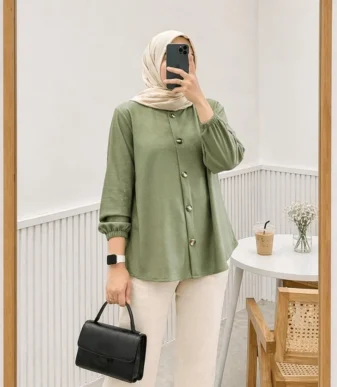 Vallina Outfit Devanca Shirt Atasan Kemeja Blouse Kantoran Wanita Muslim Premium Airflow Crinkle