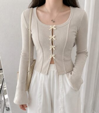 Vallina Outfit Leora Blouse Atasan Wanita Baju Knit Pita Lengan Panjang Korean Style Long Sleeve