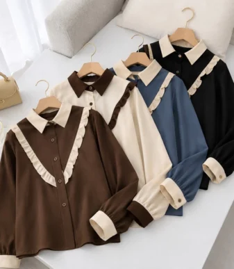 Vallina Outfit - Fora Shirt Blouse Ruffle Kerja Wanita lengan Panjang Bahan Wolycrepe Casual