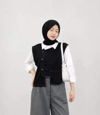 Vallina Outfit Ghea Outer Kemeja Oversized Sleveless Woman Thania Vest Style Black White Elodie vest Premium Rompi Wanita Casual Kerja Kantor Outerwear Termurah Thania Vest
