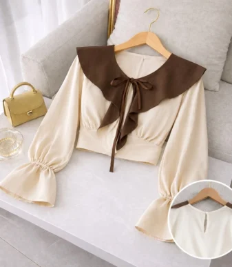Vallina Outfit Jasper Crop Blouse Collar Ruffle Kekinian Atasan Kerja Wanita Casual Korean Style