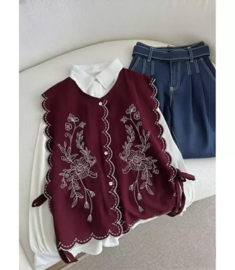 Vallina Outfit Kemeja Look Korean Alina Blouse Airflow Premium Vest Bordir Kekinian Casual Elegan