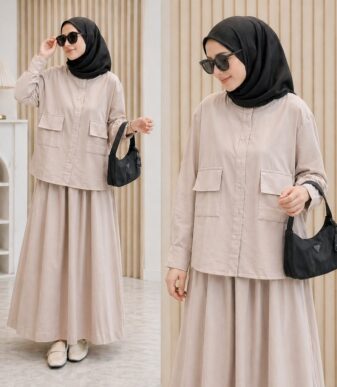Vallina Outfit - Laura Set 2in1 Setelan Rok Wanita Remaja Muslim Linen Rami Premium