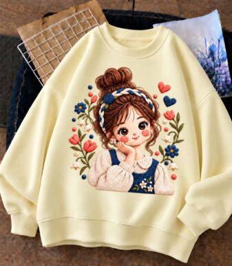 Vallina Outfit Sweet Fora Sweater Fleece Wanita Korean Style Motif Kucing Lengan Panjang Casual Aesthetic
